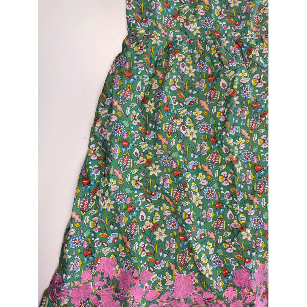 Boden Green Floral Summer Sleeveless Midi Dress Pink Embroidered Hem Womens 10 - Picture 4 of 12